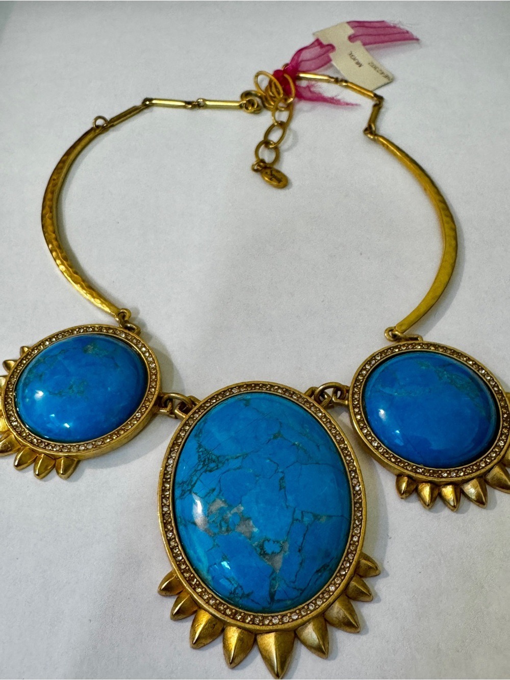 Gold-Tone Necklace with Bright Turquoise Stones - Picture 3 of 4
